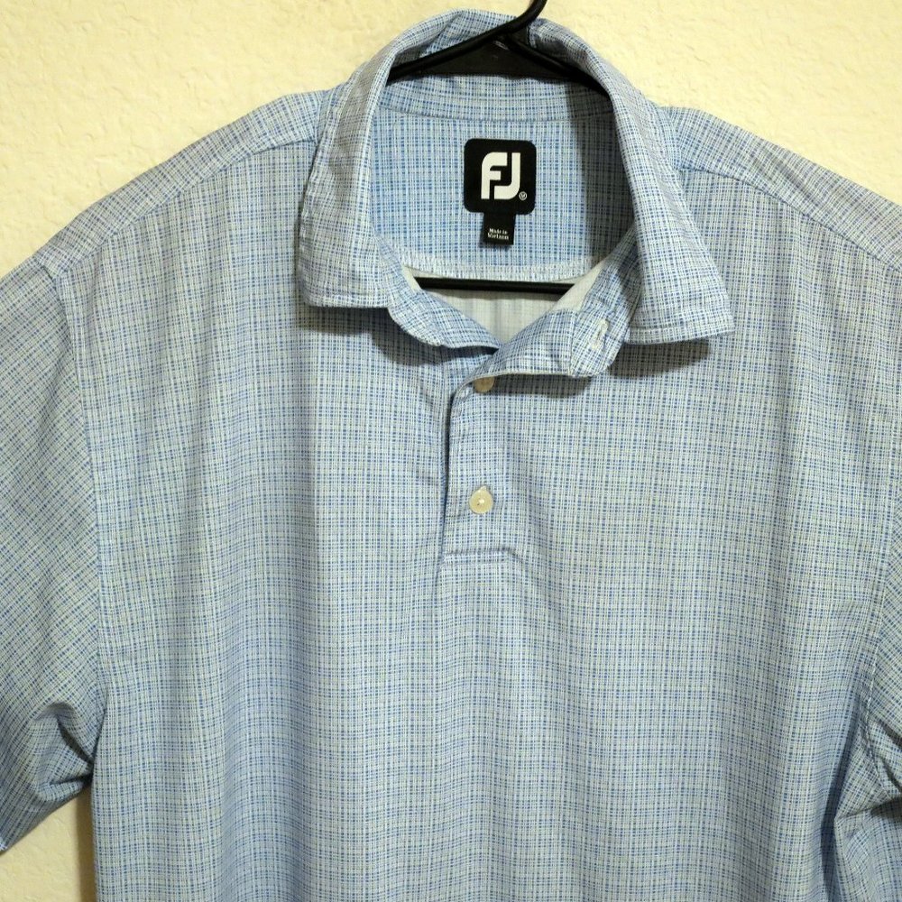 FootJoy Shirt Mens Medium Short Sleeve Golf Polo Blue White Lines